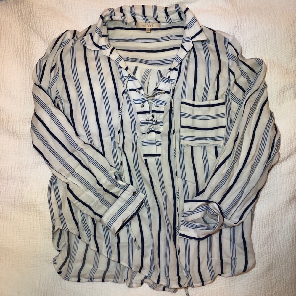 Wayf Striped Lace Up Top